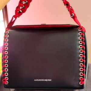 Alexander McQueen's Box 19 Red-Black CalfSkin Leather shoulder crossbody bag.